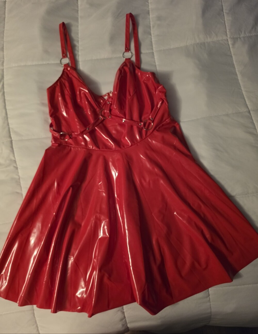 Red Vinyl Strappy Slip Dress -